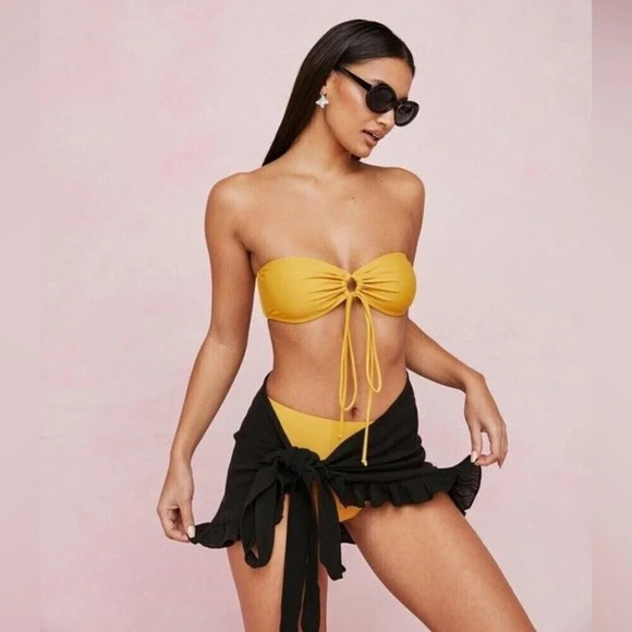 Nasty Gal Yellow strapless Bandeau two piece swimsuit set size 2 - Picture 1 of 12